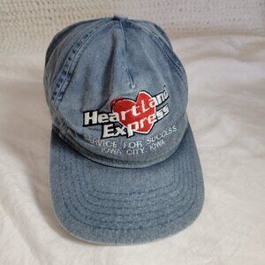 Heartland Express baseball cap hat Denim Iowa City trucking Vtg JD Adj Embroider